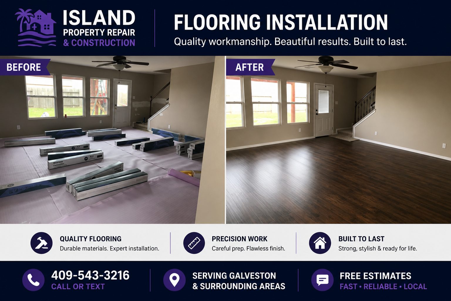 Flooring Installation project by Island Property Repair and Construction in Galveston